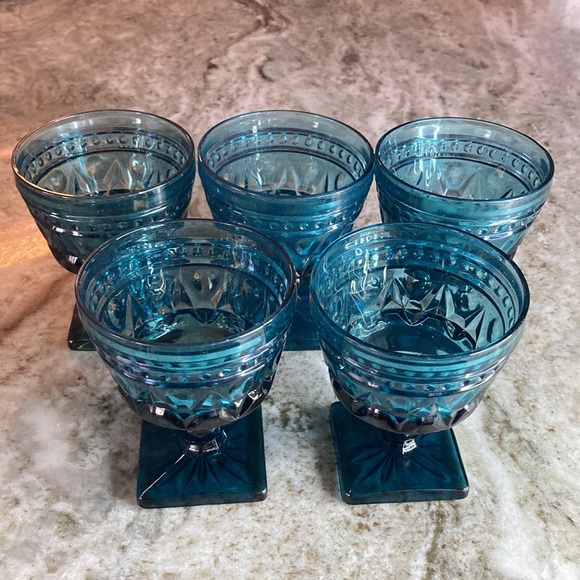 Other - Set of 5 Vintage Blue Glass Pedestal Sherbet Cups